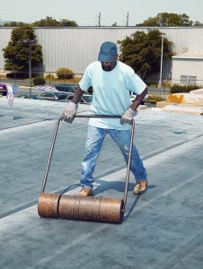 When installing fleece-backed membranes with urethane adhesives, the membrane should be properly rolled to ensure appropriate adhesion.