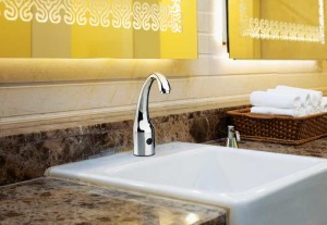 In more private restrooms, sensor faucets with temperature controls and other user-adjustable operating modes may be appropriate.