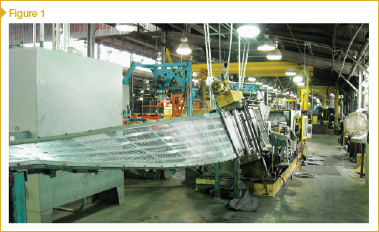 The lath sheet is continuously expanded prior to cutting into 2464-mm (97-in.) lengths.