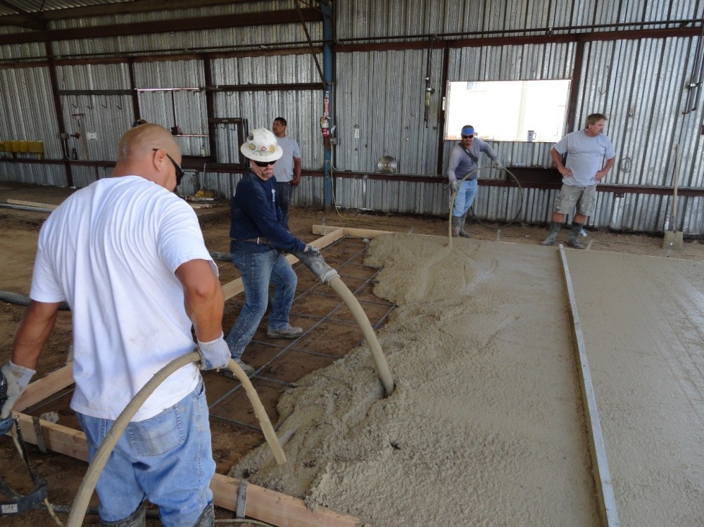 The picture shows the placement of activated fly-ash cement concrete for a high-temperature application at a steel fabrication business in Bakersfield, California. Photos courtesy CeraTech USA