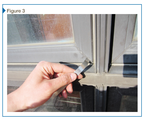 Unsealed joint in aluminum cladding.