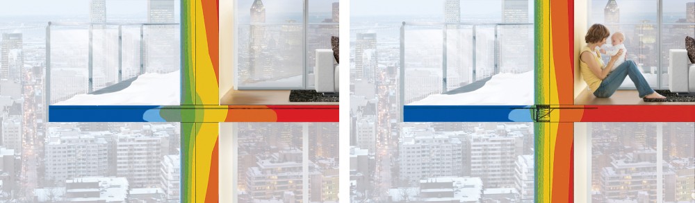 Occupant comfort is maintained, and energy effi ciency can be realized, with manufactured structural thermal breaks at the balcony.