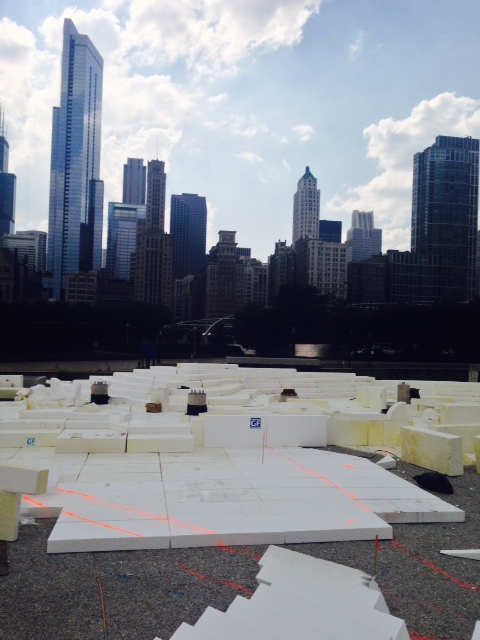 Lightweight expanded polystyrene (EPS) geofoam forms landscape contours over an underground parking garage at Chicago’s Maggie Daley Park. Photo courtesy Insulfoam
