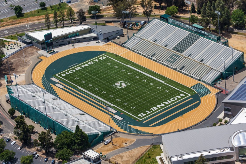 At the American Sports Builders Association (ASBA) awards, “Outdoor Track Facility of the Year” went to Robert Cohen Co. (Albuquerque, New Mexico) for upgrading the Hornet Stadium Track at Sacramento State University in California. Photos courtesy American Sports Builders Association