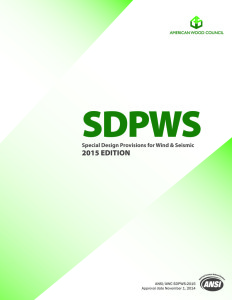 The 2015 SDPWS standard for wood-frame construction features provisions covering materials, design and construction of wood members, fasteners, and assemblies to resist high wind and seismic forces.