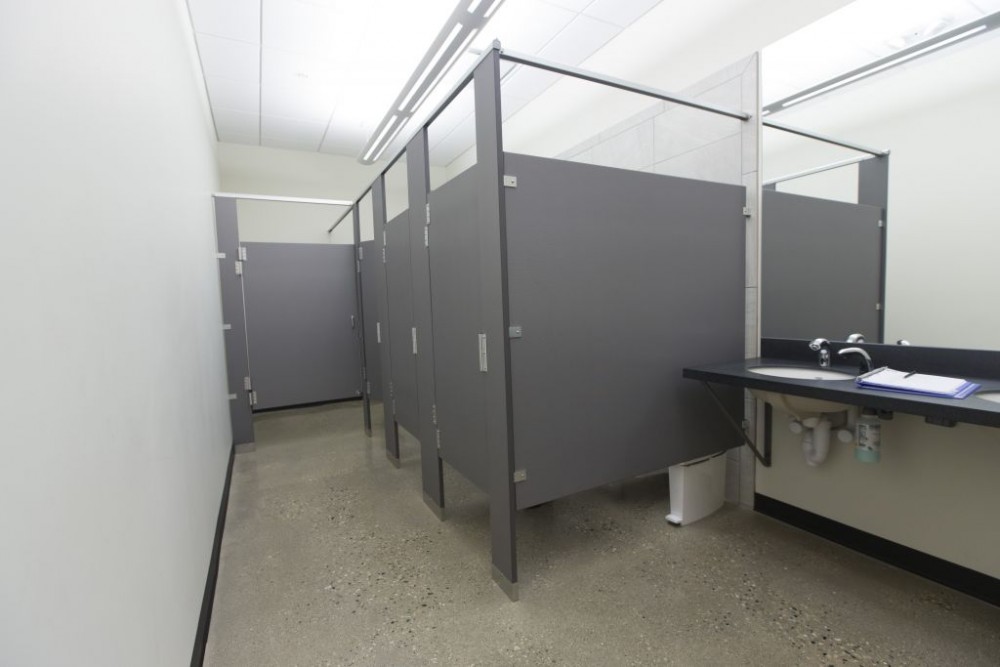 High-density polyethylene (HDPE) particitions were specified for the new Science Centre restrooms at Lake Forest Academy in Lake Forest, Illinois. In total, seven partitions were furnished and installed—three in the men’s bathroom and four in the women’s bathroom. Photos courtesy Scranton Products