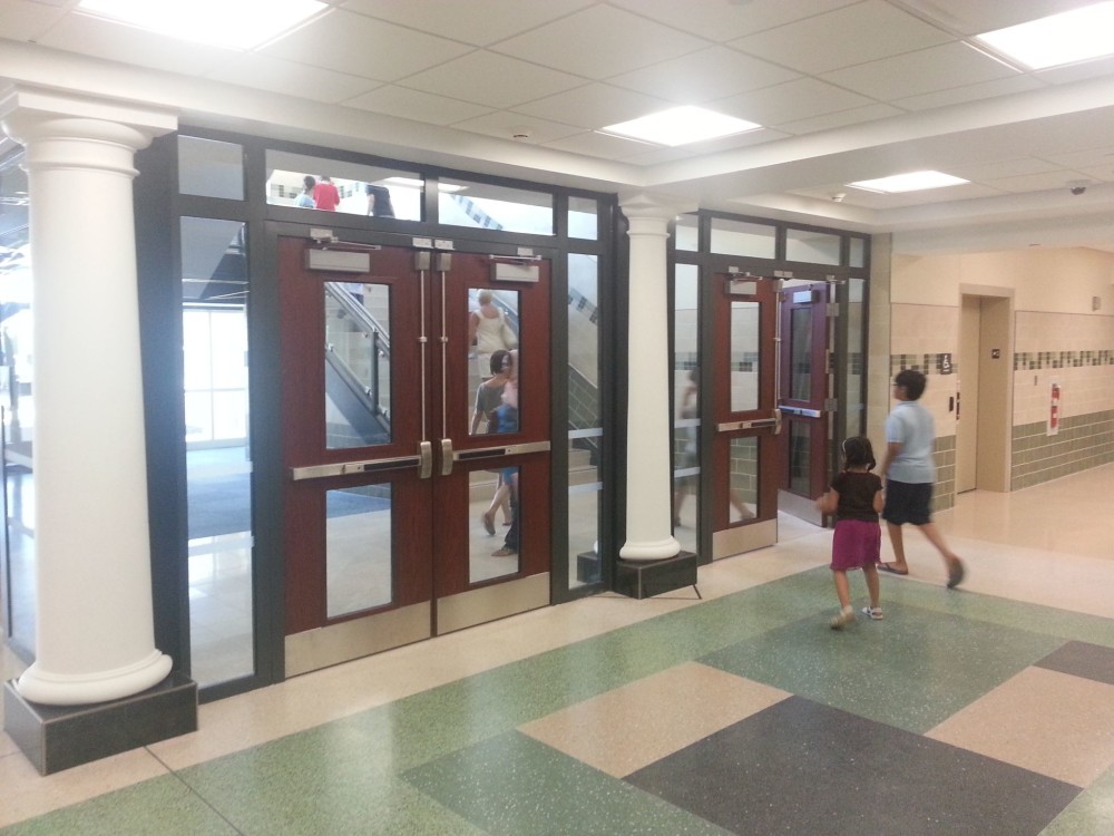 South Fayette Intermediate School in McDonald, Pa., features a fire-rated glass open stairway that allows more natural daylight into the building’s internal pathways. Photos courtesy Vetrotech