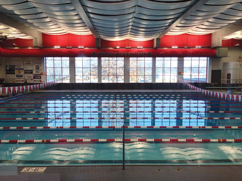 Drury University Breech Pool in Springfield, Missouri, has been reborn, thanks to a new dehumidifier assembly that improves efficiency and cuts down on potential for illness caused by poor indoor air quality (IAQ). Photos courtesy Dectron