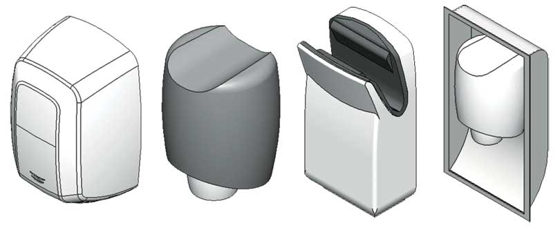 BIM models for various restroom accessories. Images courtesy Bradley Corp.