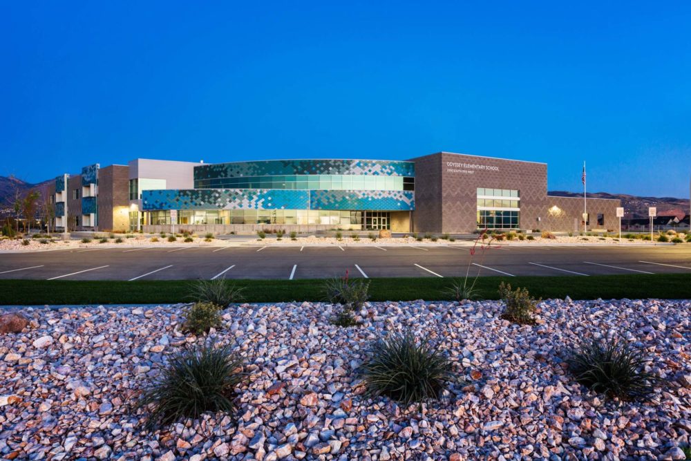 Proprietary coatings on the exterior metal panels of this school provide a colorful aesthetic conducive to a positive learning environment. Photo courtesy VCBO Architecture