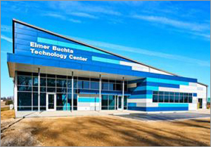 Indiana tech center welcomes visitors with colorful metal façade