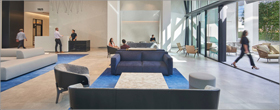 Watt Plaza lobby ceiling crowned with suspended lighting display 