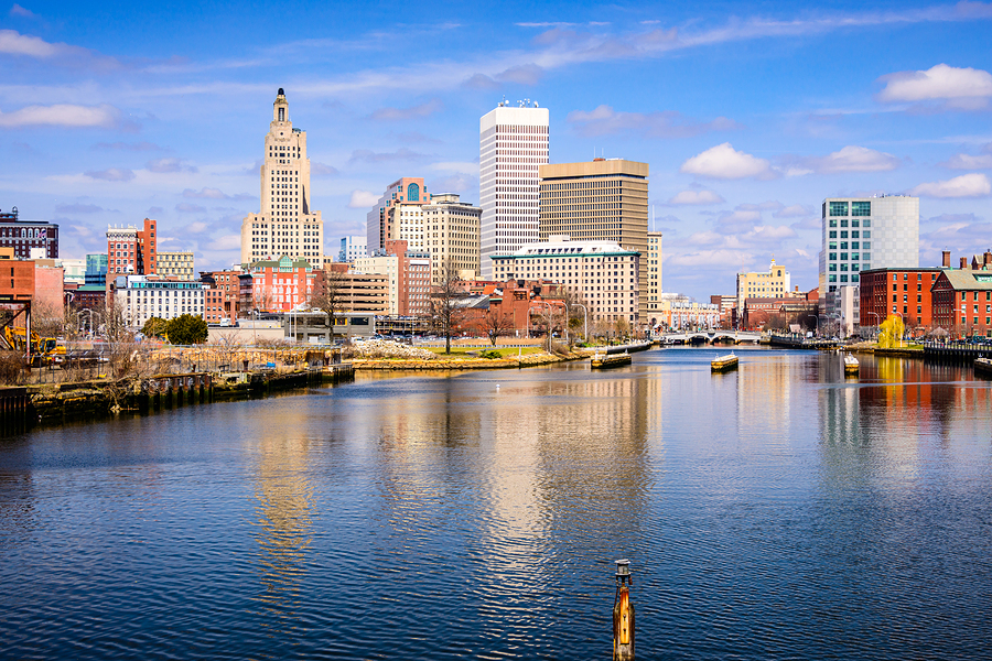 Providence, Rhode Island, USA skyline on the river. Construction