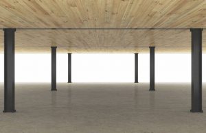 Steel and timber system rendering with cross-laminated timber (CLT) floor planks, steel beams and columns, and composite concrete topping slab. Images courtesy Skidmore, Owings & Merrill