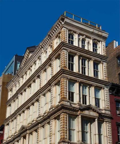 Before its award-winning renovation, the landmark building at 54 Bond Street in New York City’s NoHo Historic District was beginning to show its years, with corrosion and rust bleed masking its intricate and beautiful ornamental
cast-iron façades.