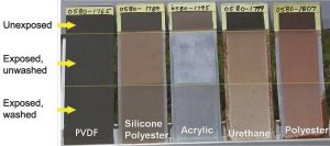 Shown above are test panels in South Florida, facing 45 degrees south for 18 years.