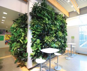The Grand Rapids Downtown Market has an 18.5-m2 (200-sf) green wall. Their living wall system has removable planters. Changing plant varieties makes a green wall come alive with distinctly different looks. Photos courtesy LiveWall