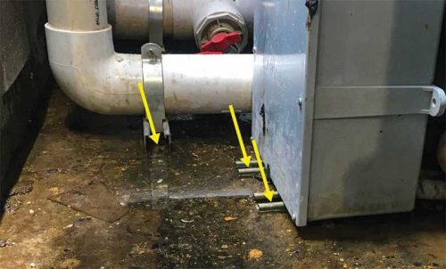 Figure 6: This image shows brackets with irregular profiles fastened down through the waterproofing membrane.