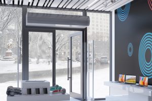 The new American Society of Heating, Refrigerating and Air-Conditioning Engineers (ASHRAE) standard will allow air curtains to substitute as vestibules. Photo courtesy Berner Air Curtains