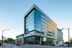 The LEED Silver-certified Michael B. Coleman Government Center in Columbus, Ohio, features an exterior created by DesignGroup with upper stories clad in 3530 m2 (38,000 sf) of pre-weathered blue-gray zinc panels. Photo © Curt Clayton, Clayton Studio