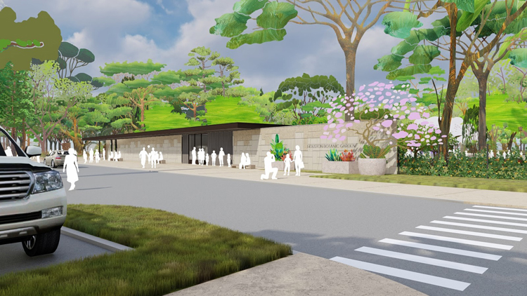 Coral Limestone Wall Welcomes Visitors To The Houston Botanic