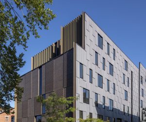 The Rhode Island School of Design (RISD) opens new cross-laminated timber (CLT)-steel hybrid residence hall. Photo © John Horner