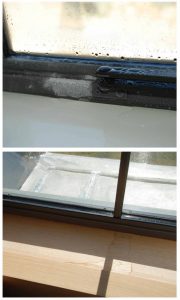 Figure 3: Condensation and ice formation on newly installed, steel-framed windows.