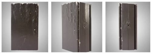Figure 1: Powder-coated aluminum extrusions exposed on a building for two years in a coastal region in South Florida show filiform corrosion on cut edges, recesses and punched fastener holes.