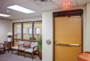 Low-energy automatic operators are used where a knowing act, such as a push button, is used to automatically open the door.