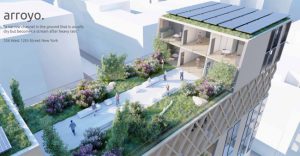 Arroyo, a conceptual project that transforms a current industrial building site in Manhattan into a multi-generational, multi-cultural residential and civic hub, is the winner of this year’s Phil Freelon Design Competition by Perkins and Will. Image courtesy Perkins and Will