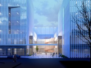 Designed by Yazdani Studio of CannonDesign, the Philadelphia Neurologic Institute outside Philadelphia, Pennsylvania, will be a department-less health building that redefines patient care. Image courtesy Yazdani Studio of CannonDesign