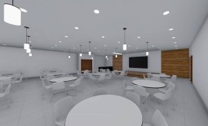 The fellowship hall designed for the Holy Trinity Baptist Church in Brooklyn, New York, will feature a large liquid crystal display (LCD) monitor that will allow for service transmission to guests outside the sanctuary. Photos courtesy Body Lawson Associates