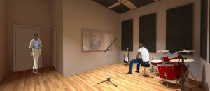 The video production studio designed for the Holy Trinity Baptist Church will double as a music studio, featuring soundproofing panels on the walls and ceiling to help buffer the noise. It alsofeatures a sound engineering booth connected by a glass window.