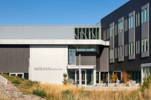 Oregon State University’s new marine science building in Newport, Oregon, creates a modern architectural design with natural pre-patina blue-gray zinc roofing and wall cladding. Photo © Josh Partee. Photo courtesy RHEINZINK