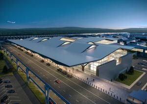 The unique design of Pittsburgh International Airport incorporates the city’s iconic rolling hills, its industrial history, and technological future. The airport’s design theme, “NaTeCo,” merges nature, technology, and community.