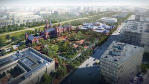 The Smithsonian, Washington, D.C., has decided to scale down its futuristic design plans by Bjarke Ingles Group (BIG) for its southern campus master plan. Rendering courtesy Bjarke Ingels Group/Brick Visual