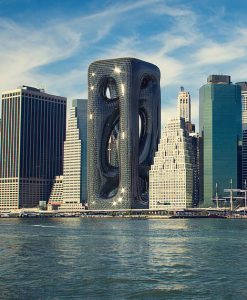 Designed by Turkish firm Hayri Atak Architectural Design Studio, Sarcostyle Tower stands out in the Manhattan, New York City, skyline with its amorphous style. Image courtesy Hayri Atak Architectural Design Studio