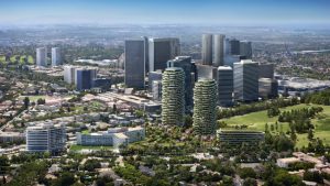 Foster + Partners and RIOS designs One Beverly Hills, California, as an environmentally sustainable, mixed-use urban resort built around botanical gardens. Rendering courtesy One Beverly Hills