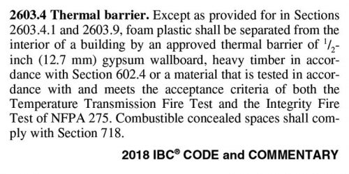 The photo shows the definition of Thermal Barrier as per 2018 IBC CODE and COMMENTARY.