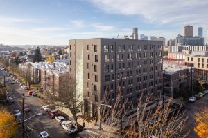 Heartwood residential project in Seattle in daytime, aerial view.