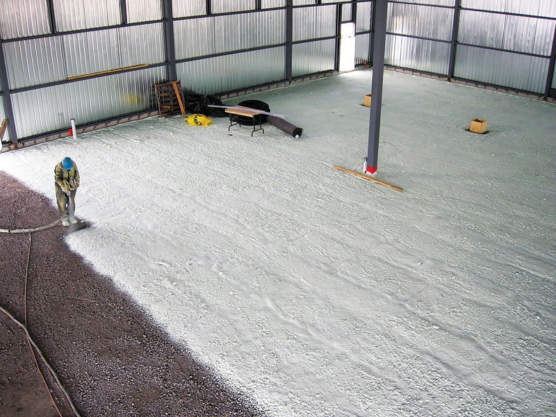 Open-cell sprayfoam insulation installed in a commercial building.